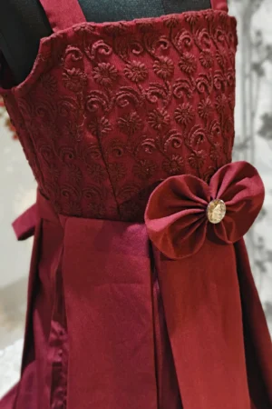 Crepe & Embroidery Net Kids Dress with Bow & Belt