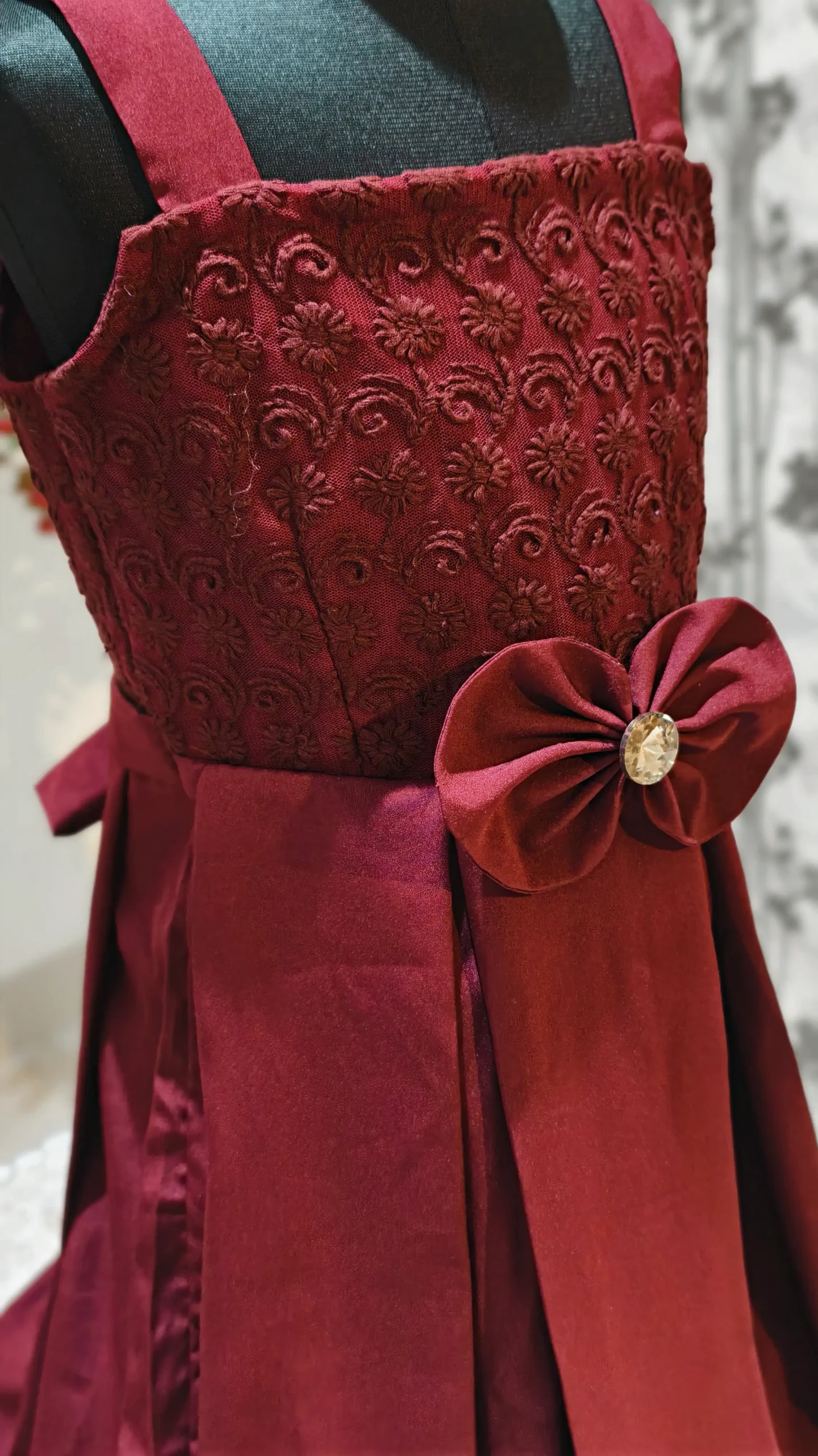 Crepe & Embroidery Net Kids Dress with Bow & Belt