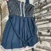 Grey Crepe Cotton Mix Frock with Lace Trims