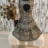 Warli Print Art Silk Frock with Handmade Flower