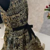 Warli Print Art Silk Frock with Handmade Flower