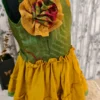 Green & Mustard Cotton Frock with Handmade Flower – For 2–3 Year Old Girls