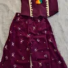 Wine Pure Rayon 2-Piece Set with Golden Lace