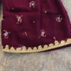 Wine Pure Rayon 2-Piece Set with Golden Lace