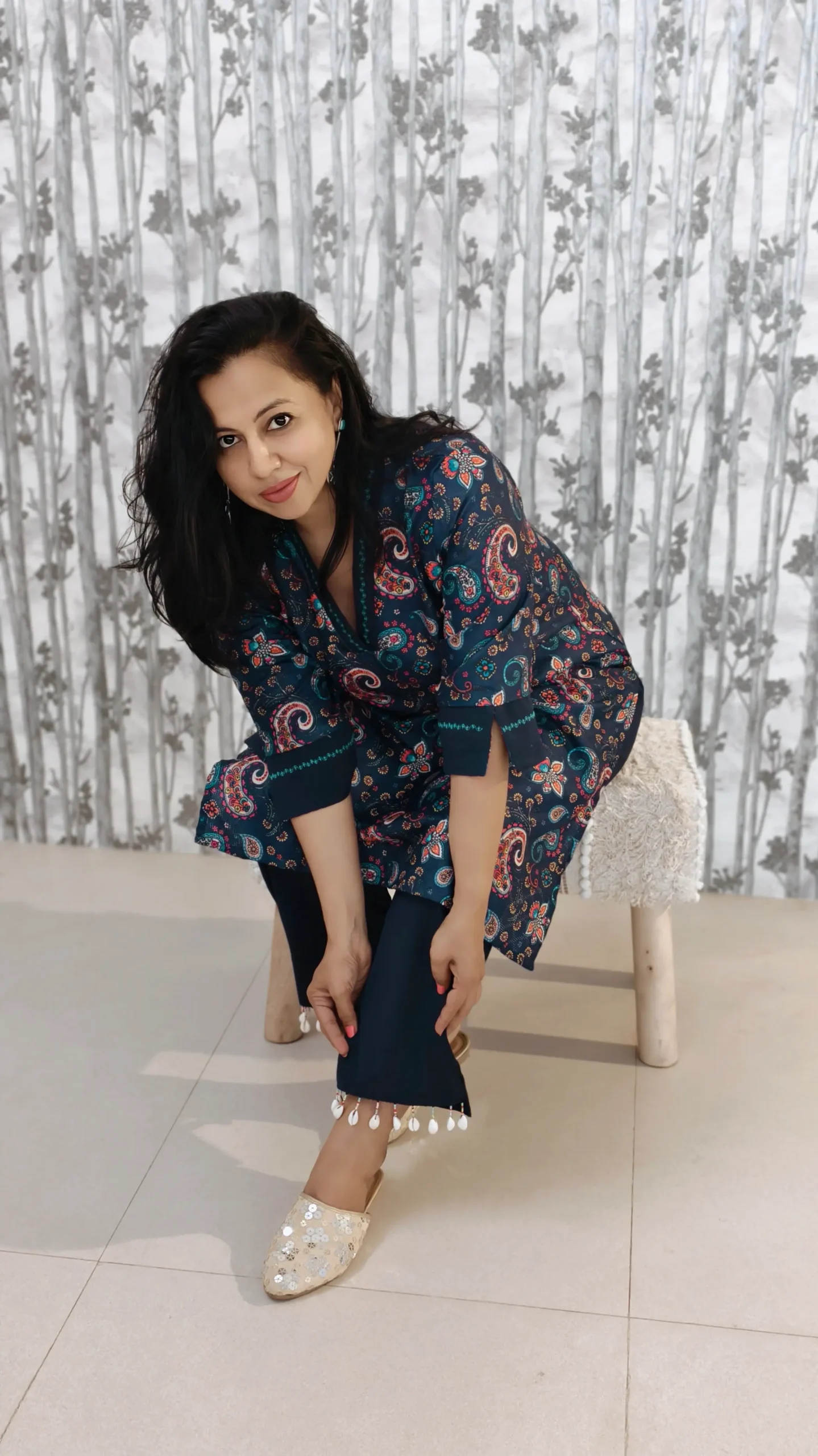 Navy Blue Paisley - Lakhnavi Linen 2-Piece Set