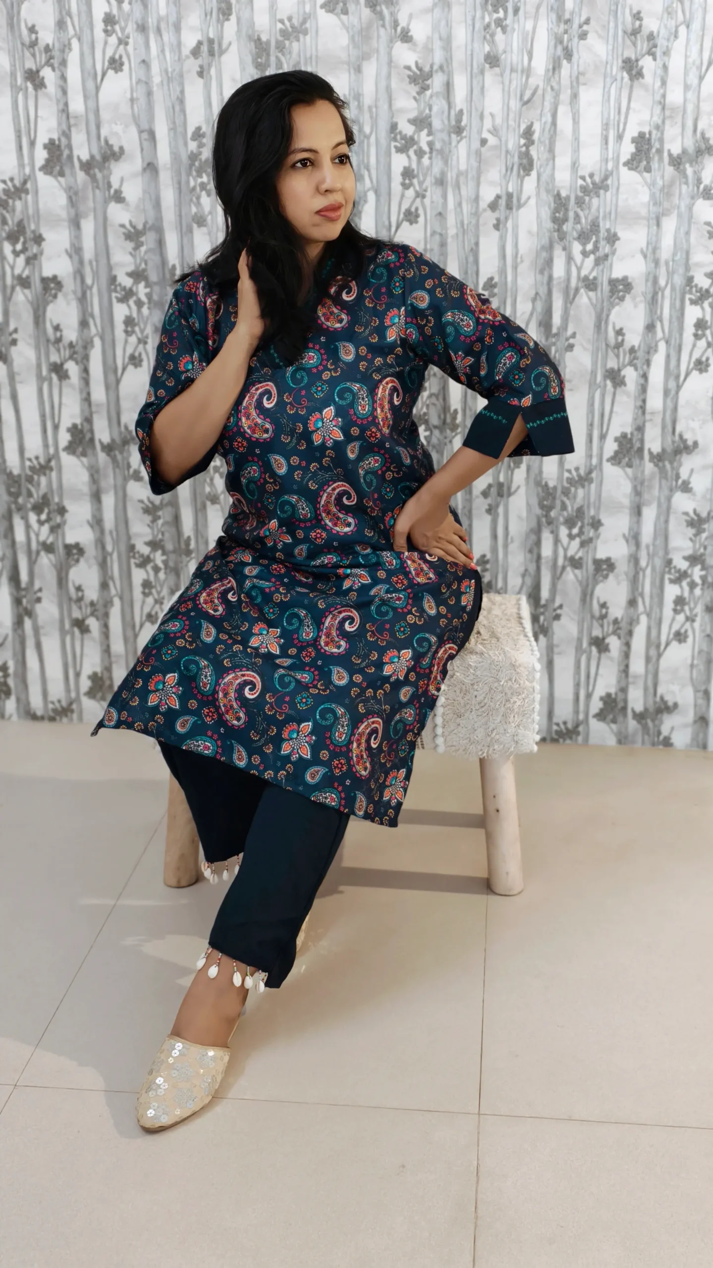 Navy Blue Paisley - Lakhnavi Linen 2-Piece Set