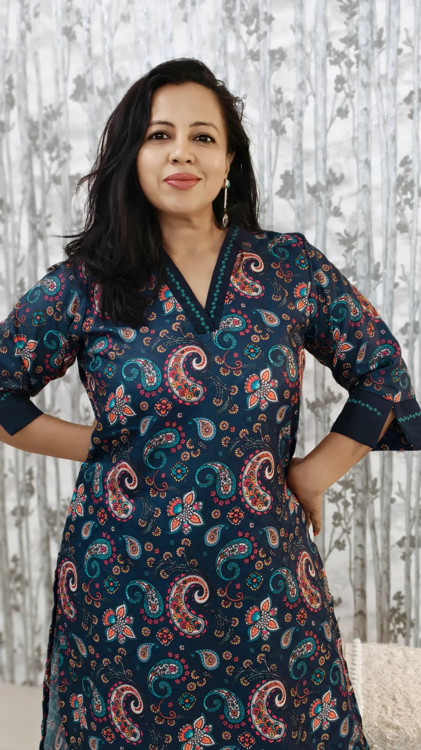 Navy Blue Paisley - Lakhnavi Linen 2-Piece Set
