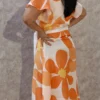 Sunburst Bloom - Crepe Midi Dress with Wing Collar