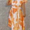 Sunburst Bloom - Crepe Midi Dress with Wing Collar
