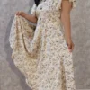 Printed Satin Midi Dress with Umbrella Sleeves