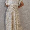 Printed Satin Midi Dress with Umbrella Sleeves