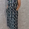 Denim Midi Dress with Wing Collar