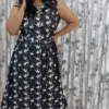 Denim Midi Dress with Wing Collar