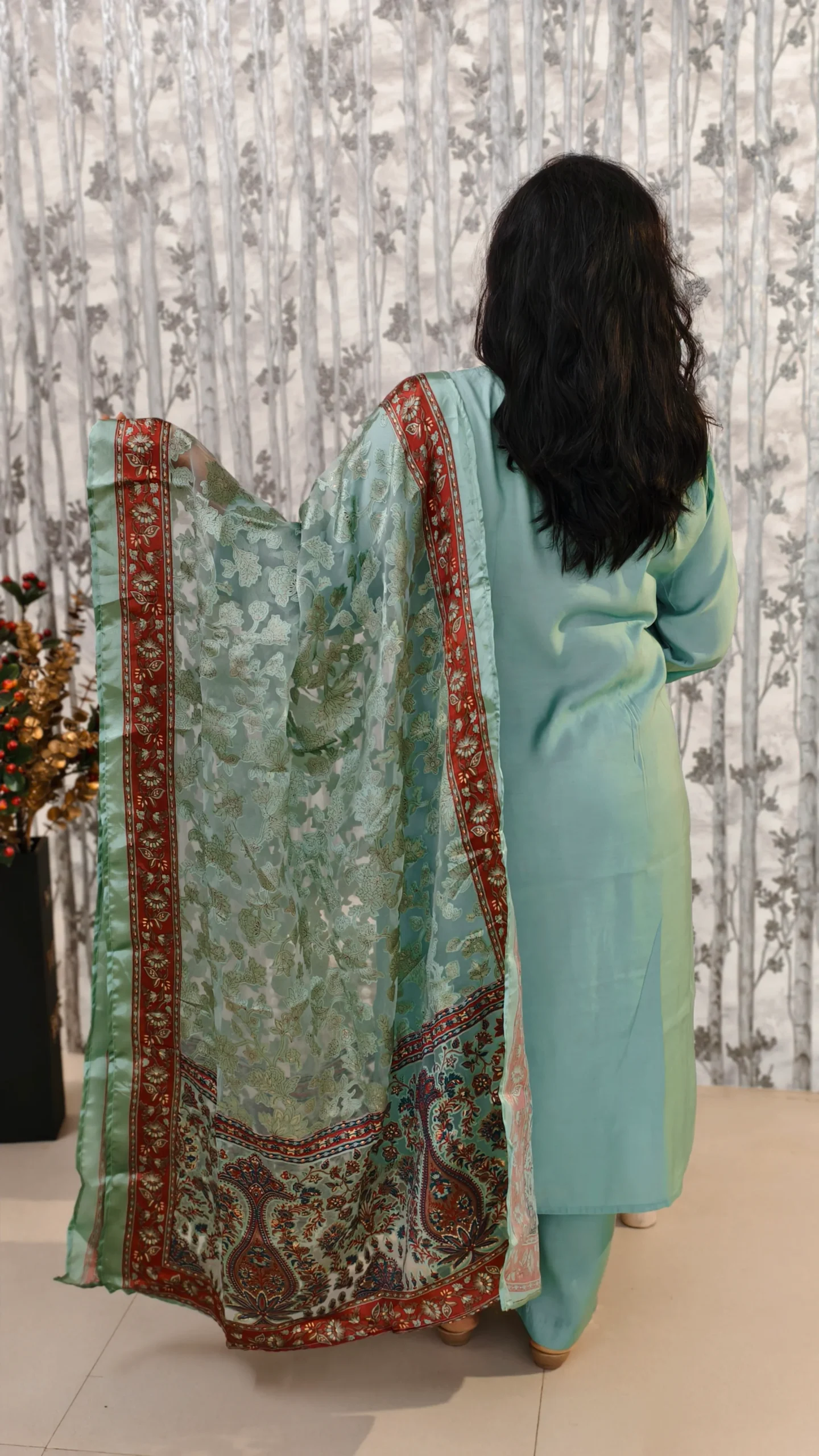 Mint Elegance Poly Cotton Coord Set with Brasso Dupatta