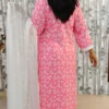 Pink Cotton Rayon Co-ord Set with Embroidered Chiffon Dupatta