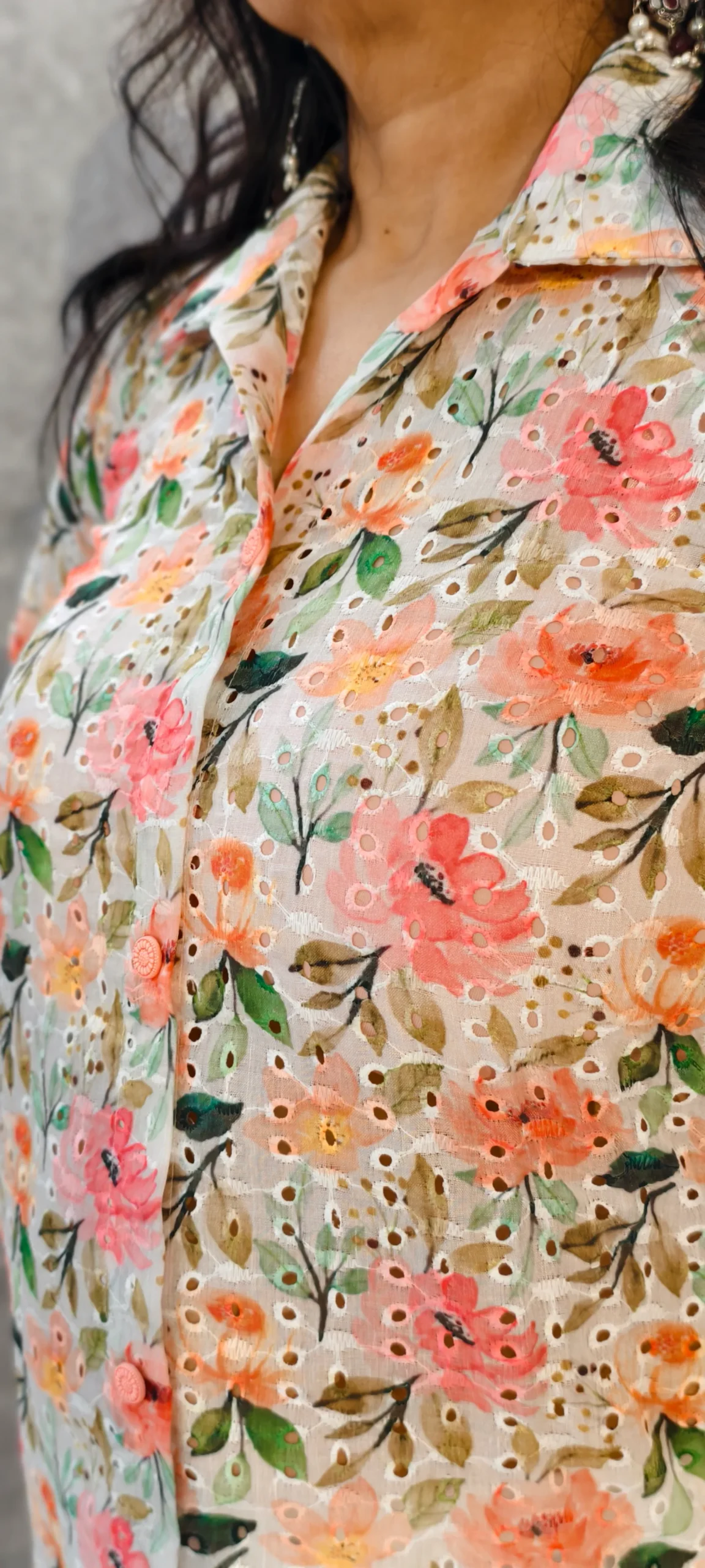 Peach Blossom Hakoba Poly Cotton Kurti-Pant Set