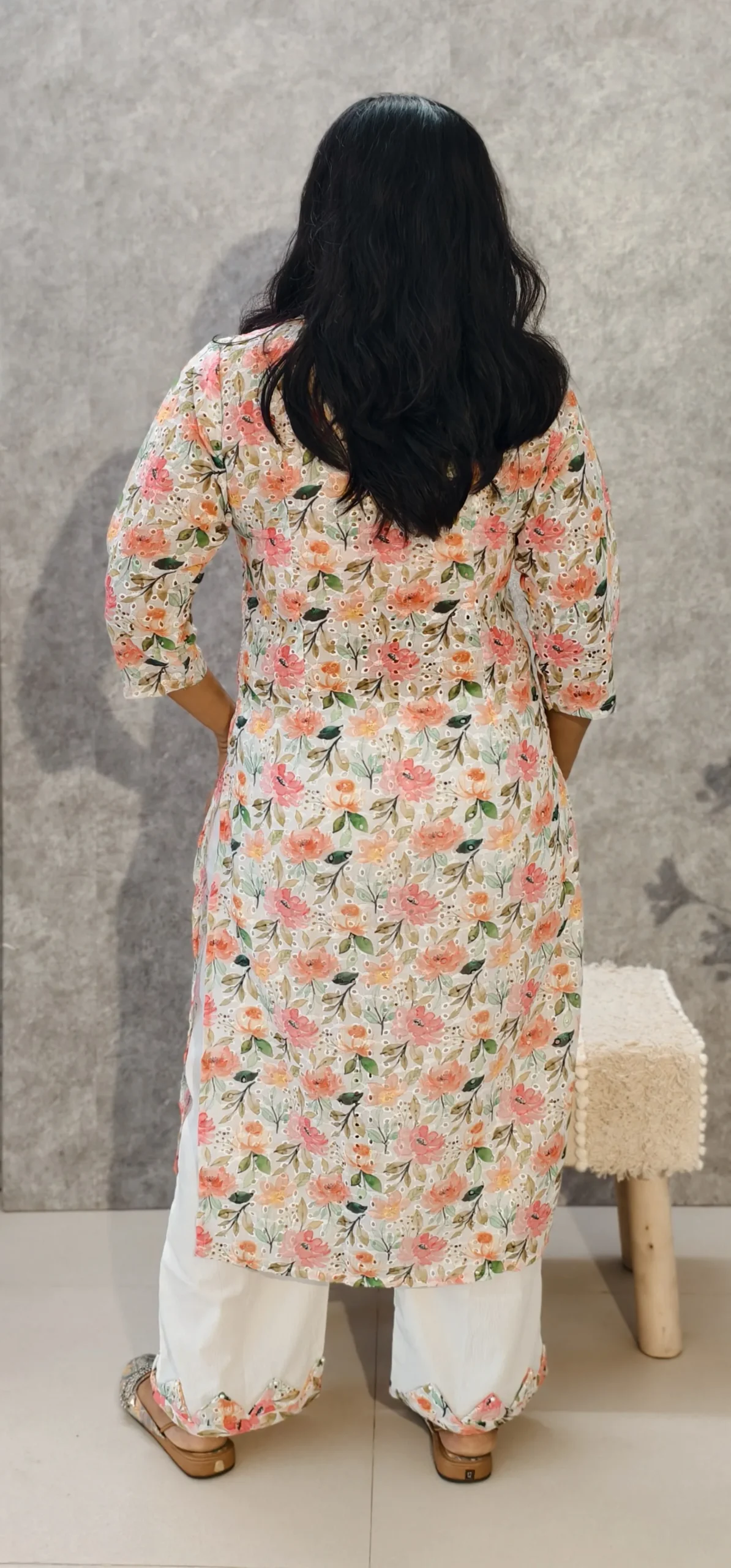 Peach Blossom Hakoba Poly Cotton Kurti-Pant Set