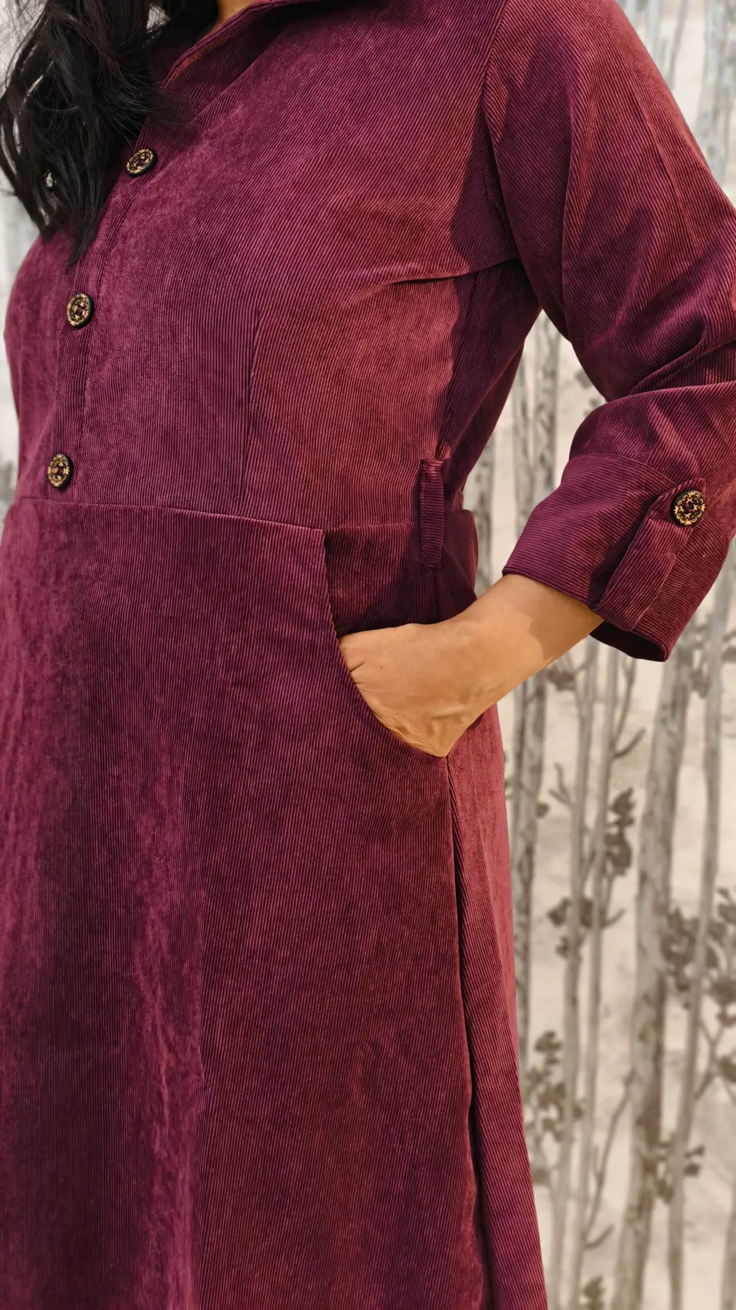 Wine Corduroy Midi Dress – Winter Workwear Essential