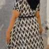 Black Handblock Katha Cotton Midi Dress