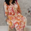 Sunset Bloom Chiffon Kurti with Mauve Delta Pants
