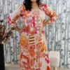 Sunset Bloom Chiffon Kurti with Mauve Delta Pants