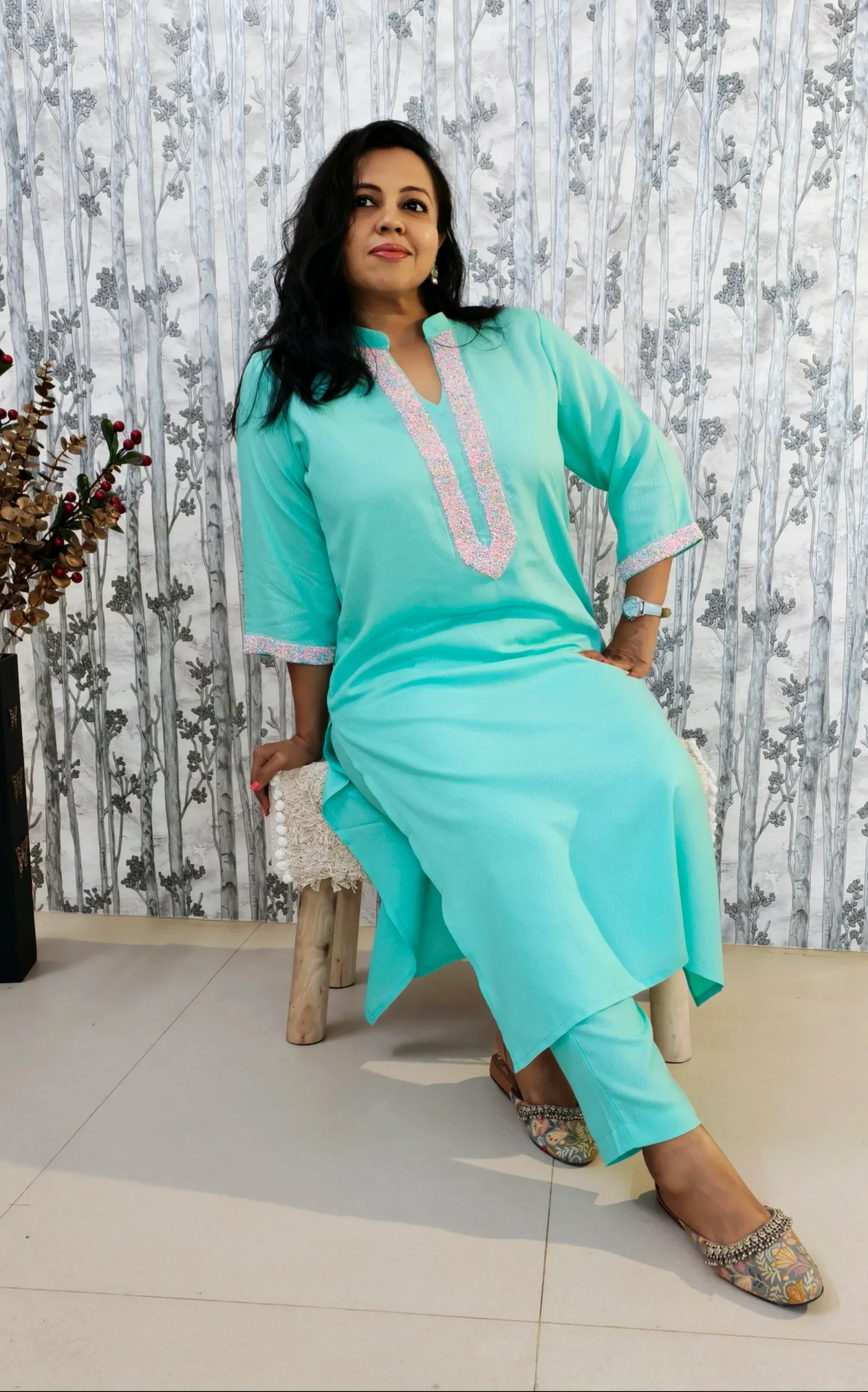 Light Pistachio Self-Embossed Rayon Co-ord Set