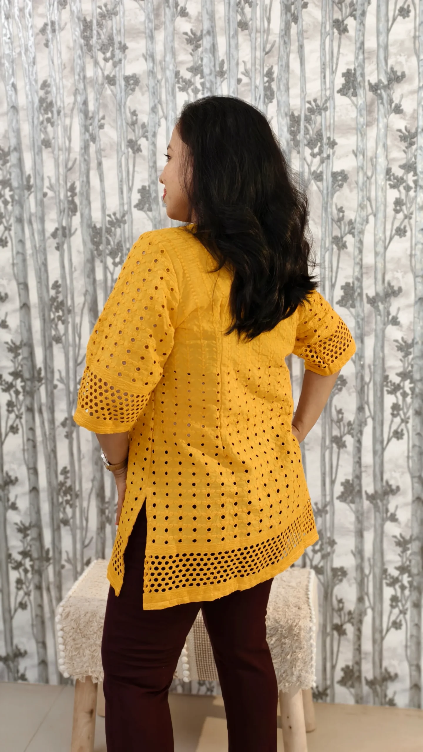 Mustard Hakoba Cotton Top
