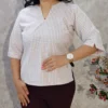 Checkered Poly Cotton Top with Mandarin Collar