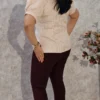 Brown Striped Puff Sleeve Top