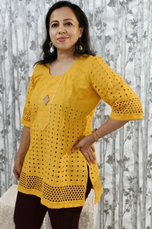Mustard Hakoba Cotton Top