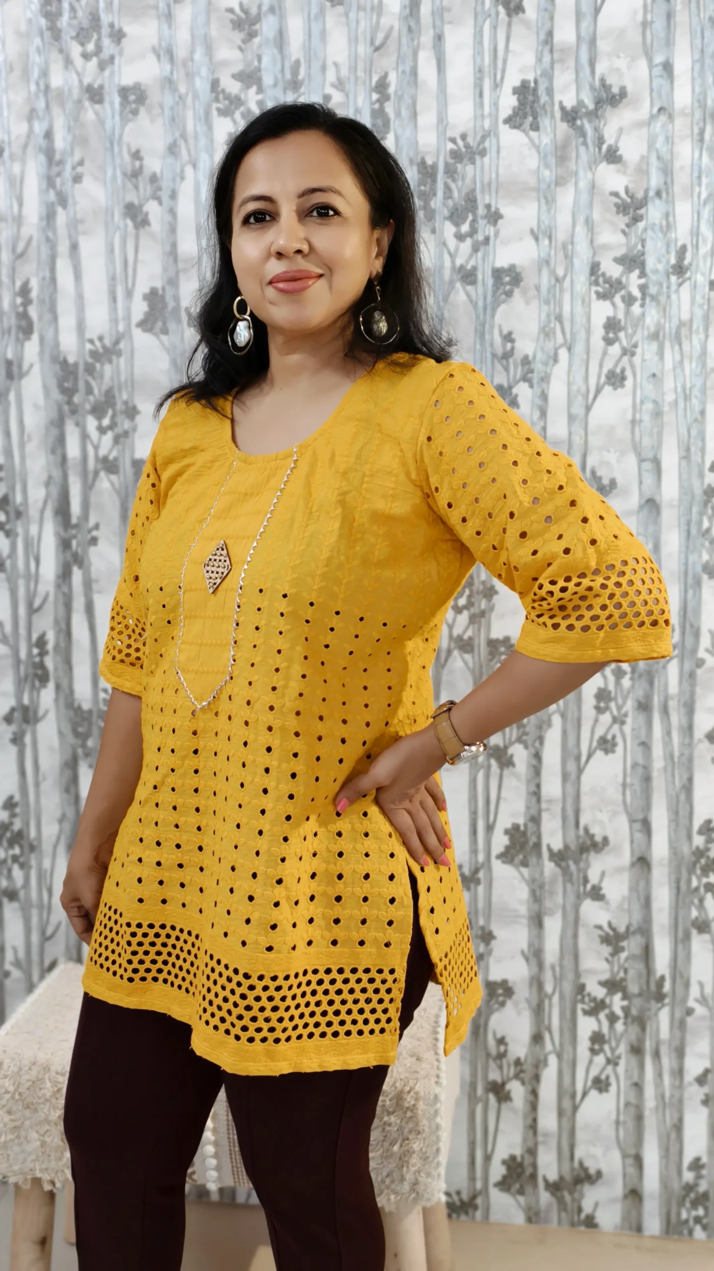 Mustard Hakoba Cotton Top