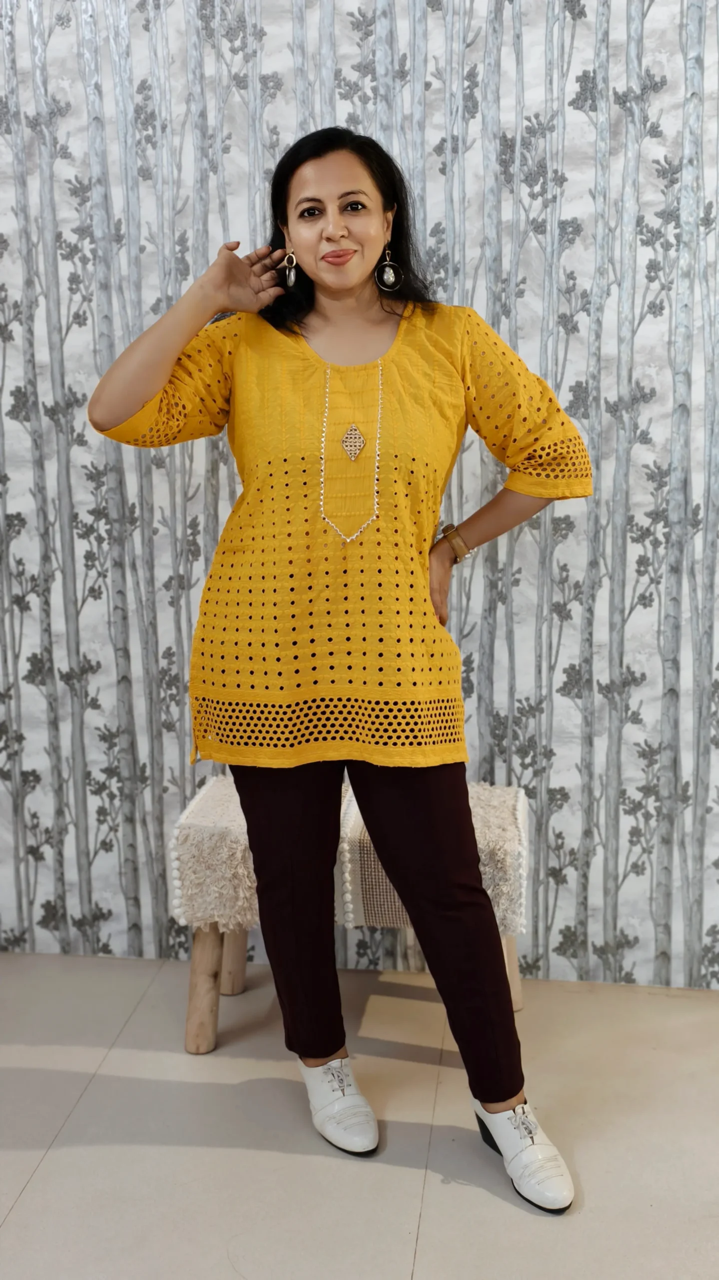 Mustard Hakoba Cotton Top