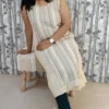Lemon Beige Panel Kurti with Lace Detailing
