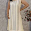 Lemon Beige Panel Kurti with Lace Detailing