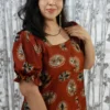Maroon Rayon Kurti with Puff Sleeves & Ethnic Motifs – Elegant Everyday Wear