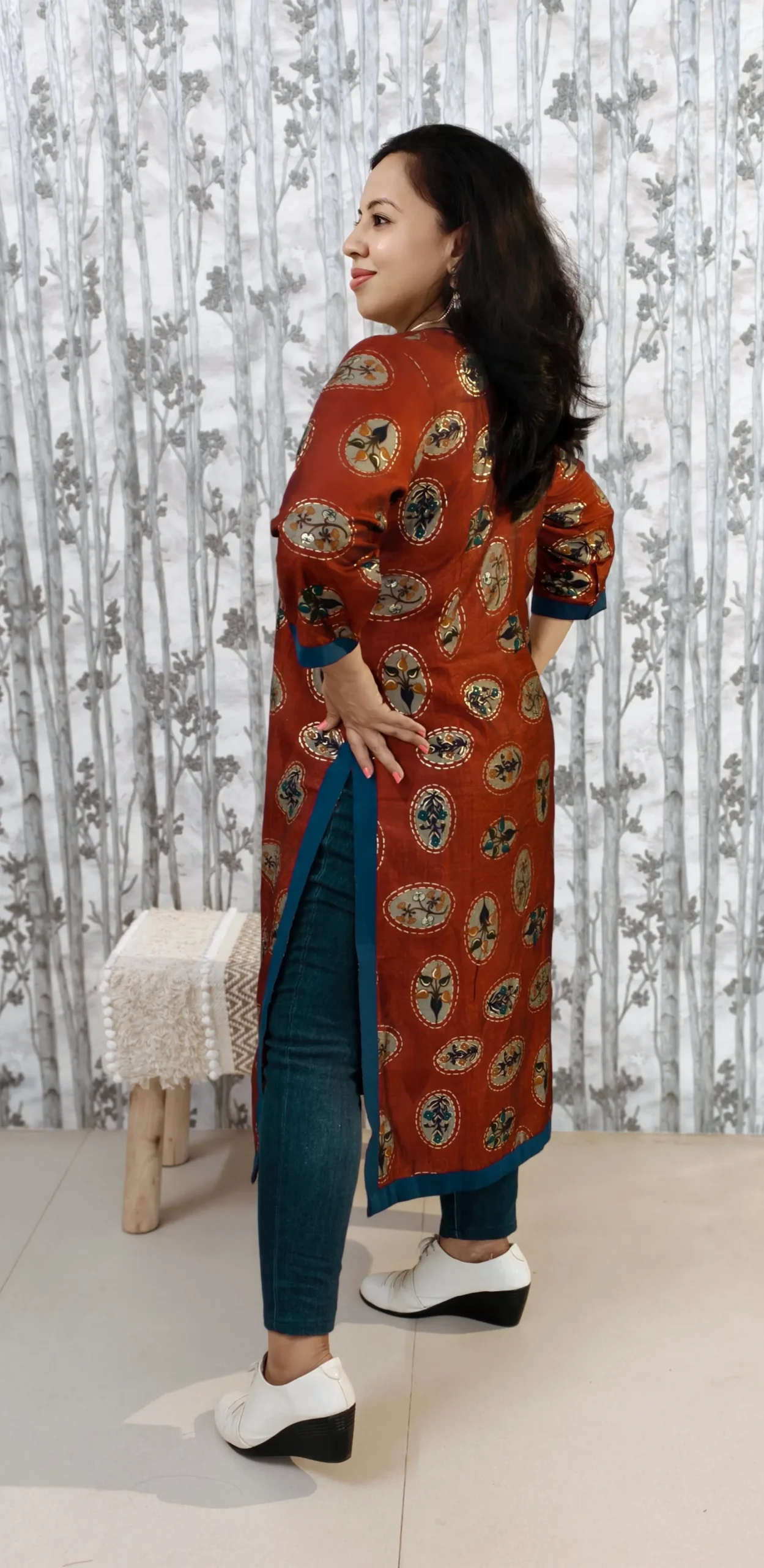 Maroon Rayon Kurti with Front Slit