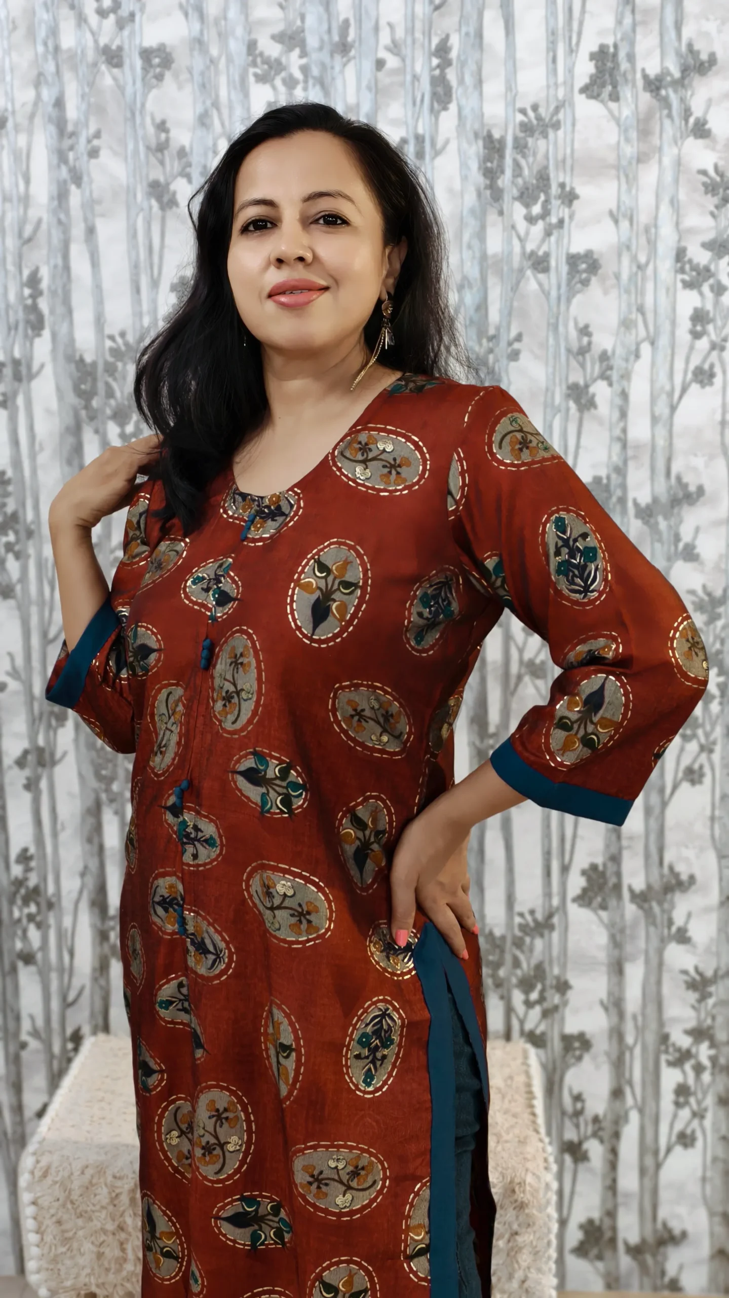 Maroon Rayon Kurti with Front Slit
