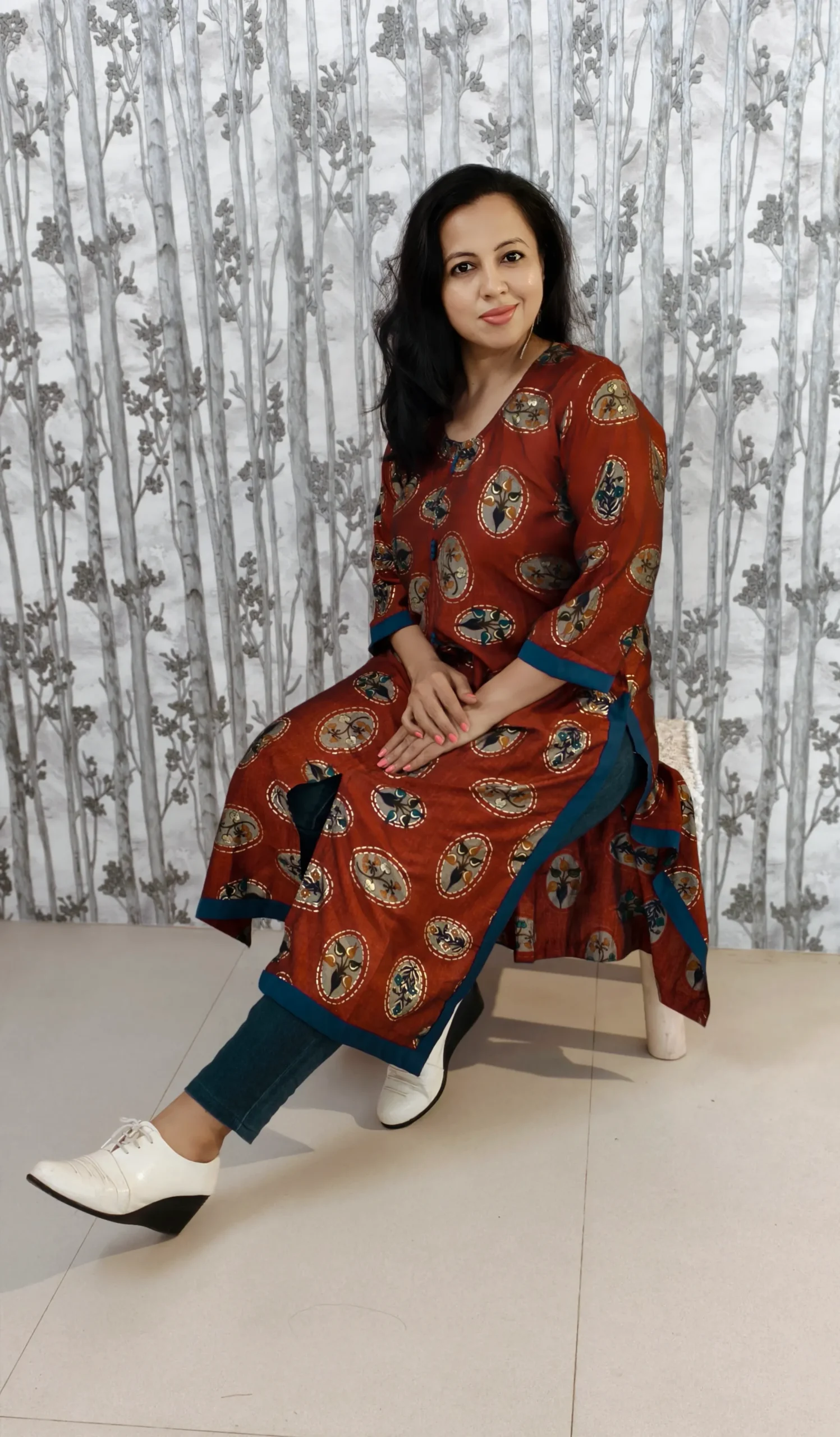 Maroon Rayon Kurti with Front Slit