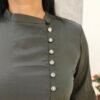 Grey Crepe Top with Side Mandarin Collar & Button Closure