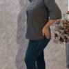 Grey Crepe Top with Side Mandarin Collar & Button Closure