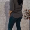 Grey Crepe Top with Side Mandarin Collar & Button Closure