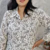 White Paisley Print Shirt Top with Wing Collar