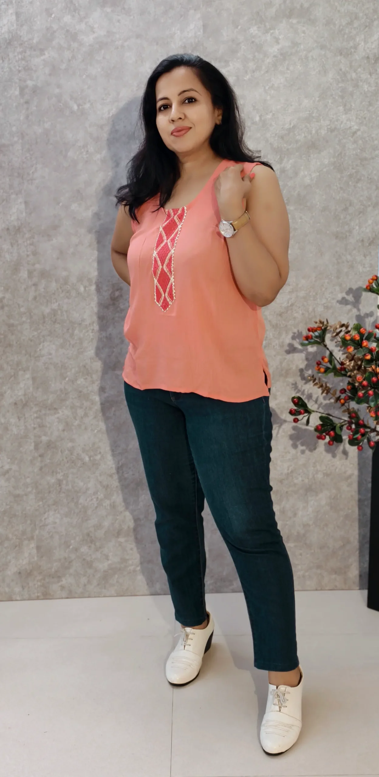 Coral Peach Crush Cotton Sleeveless Top