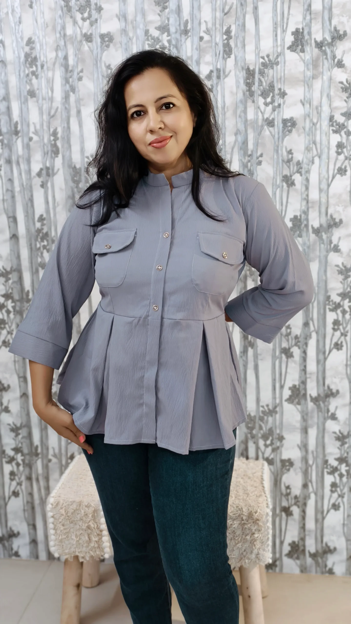 Purplish Grey Peplum Top