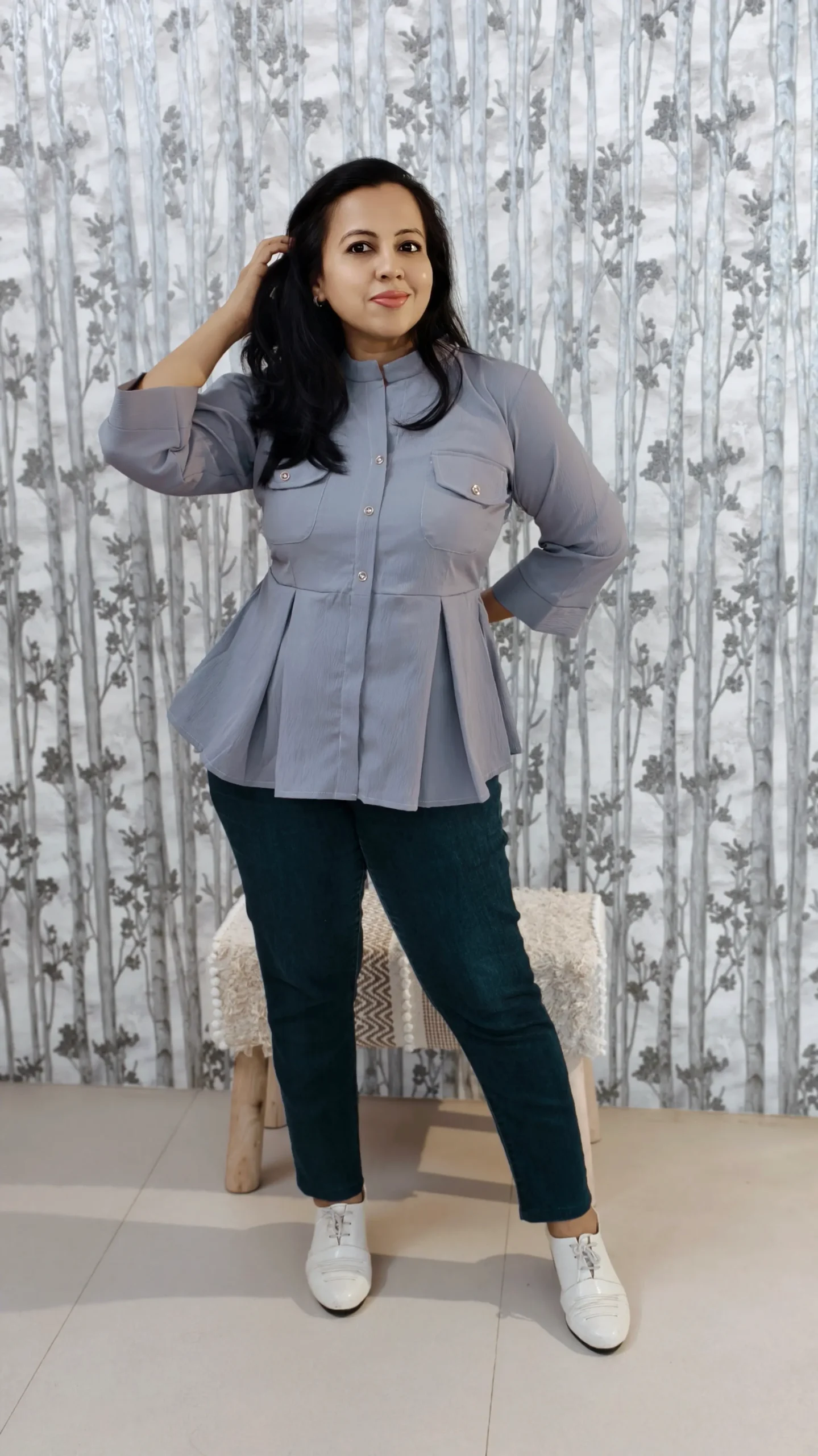Purplish Grey Peplum Top