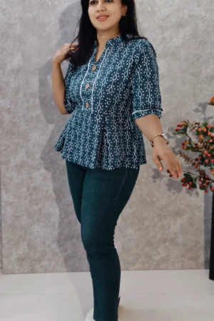 Indigo Printed Peplum Top