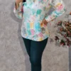White Linen Shirt with Multicolor Digital Print