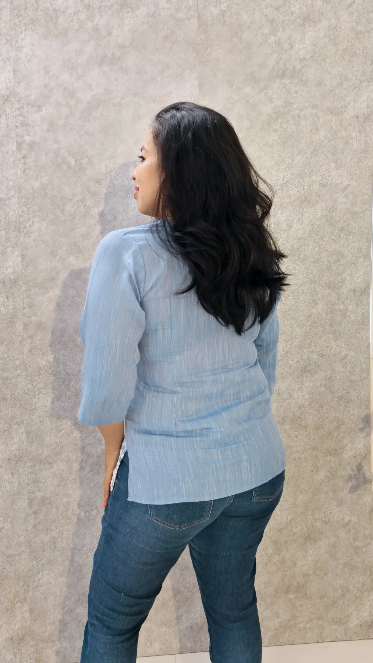 Dusty Blue Hakoba Embroidered Cotton Top