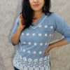 Dusty Blue Chambray Cotton Hakoba Embroidered Top