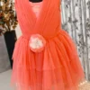 Peach Layered Net Frock with Satin Base